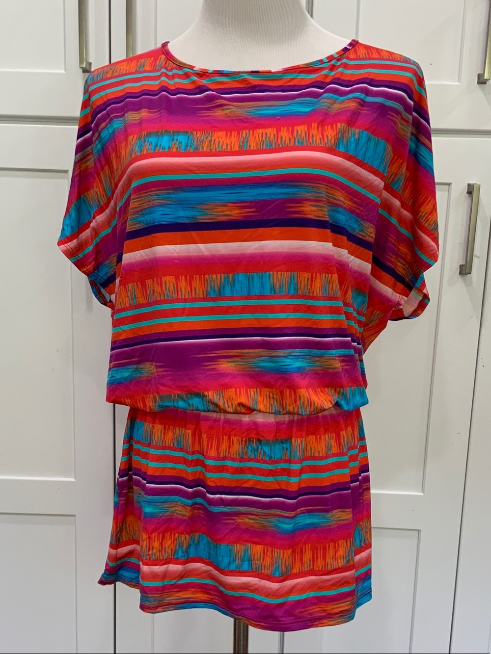 La Blanca Multicolor Stripe Swim Coverup in Fuchsia, Teal, Orange